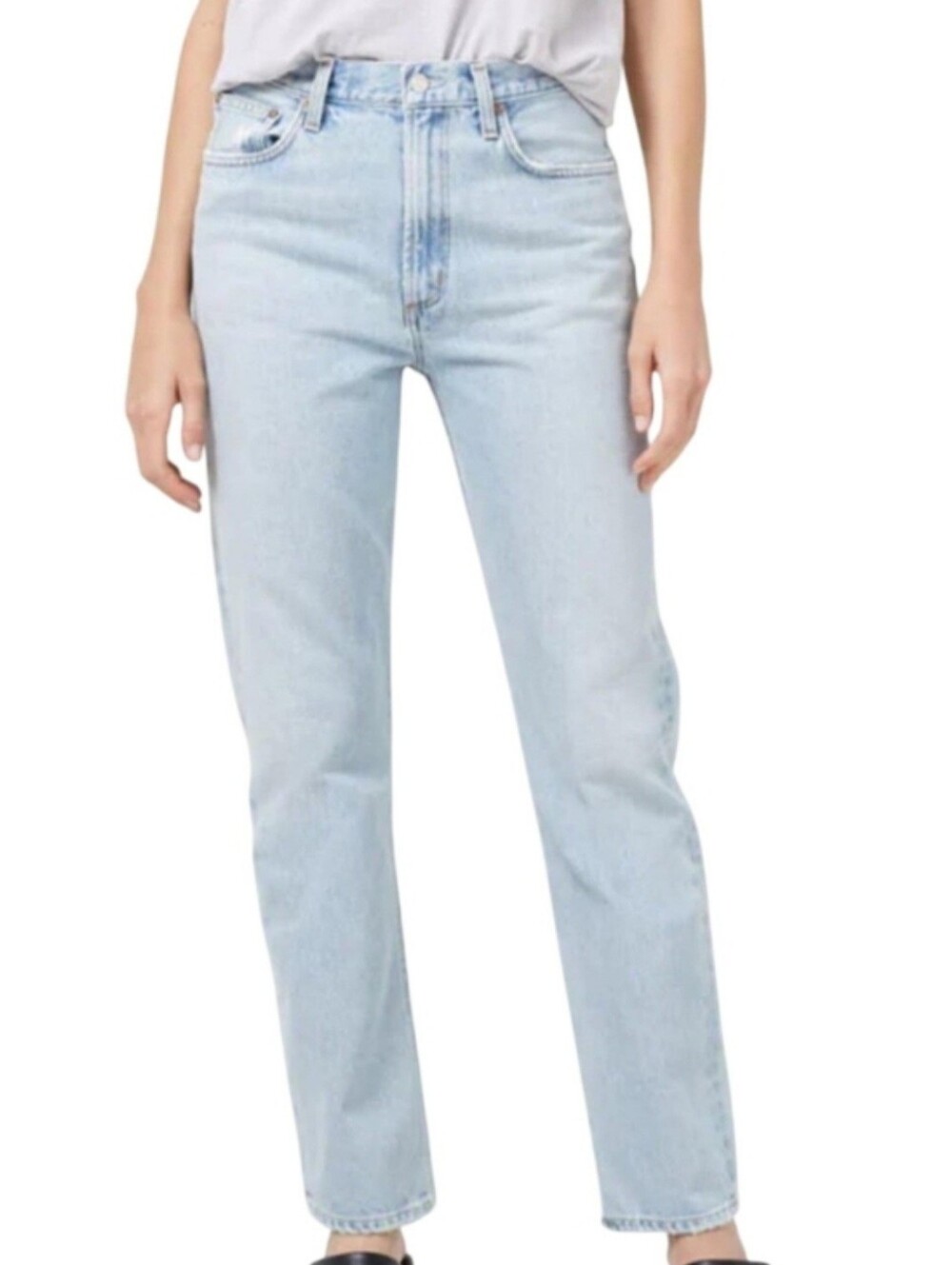 AGOLDE Mia Womens Light Wash Straight Leg High Rise Frayed Hem Jeans Size 25